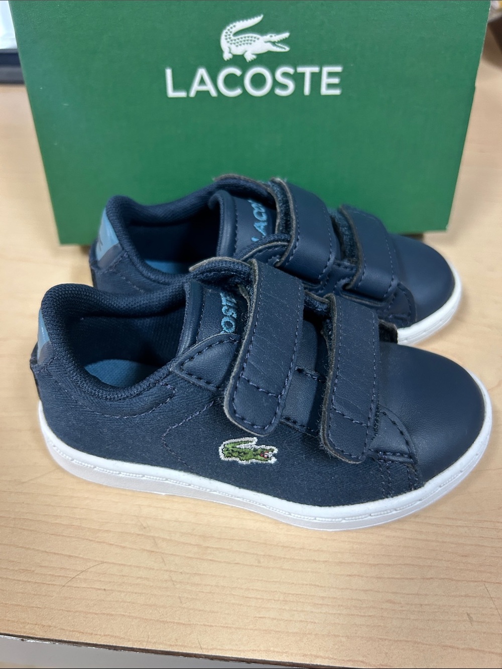 Lacoste Kids Navy and White Velcro Sneakers New with Box